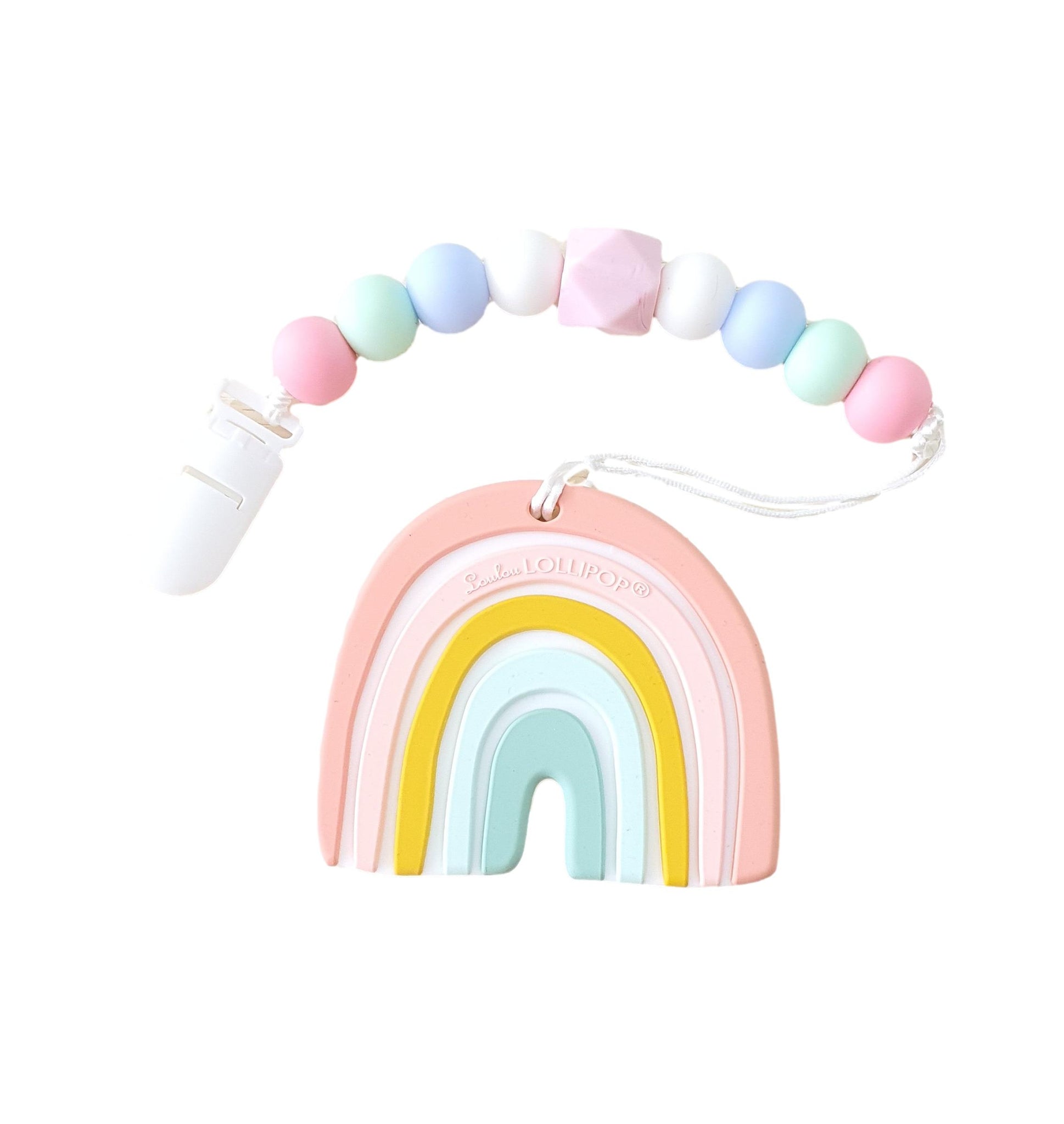 Modern Baby Teether Clip Set - Pastel Rainbow