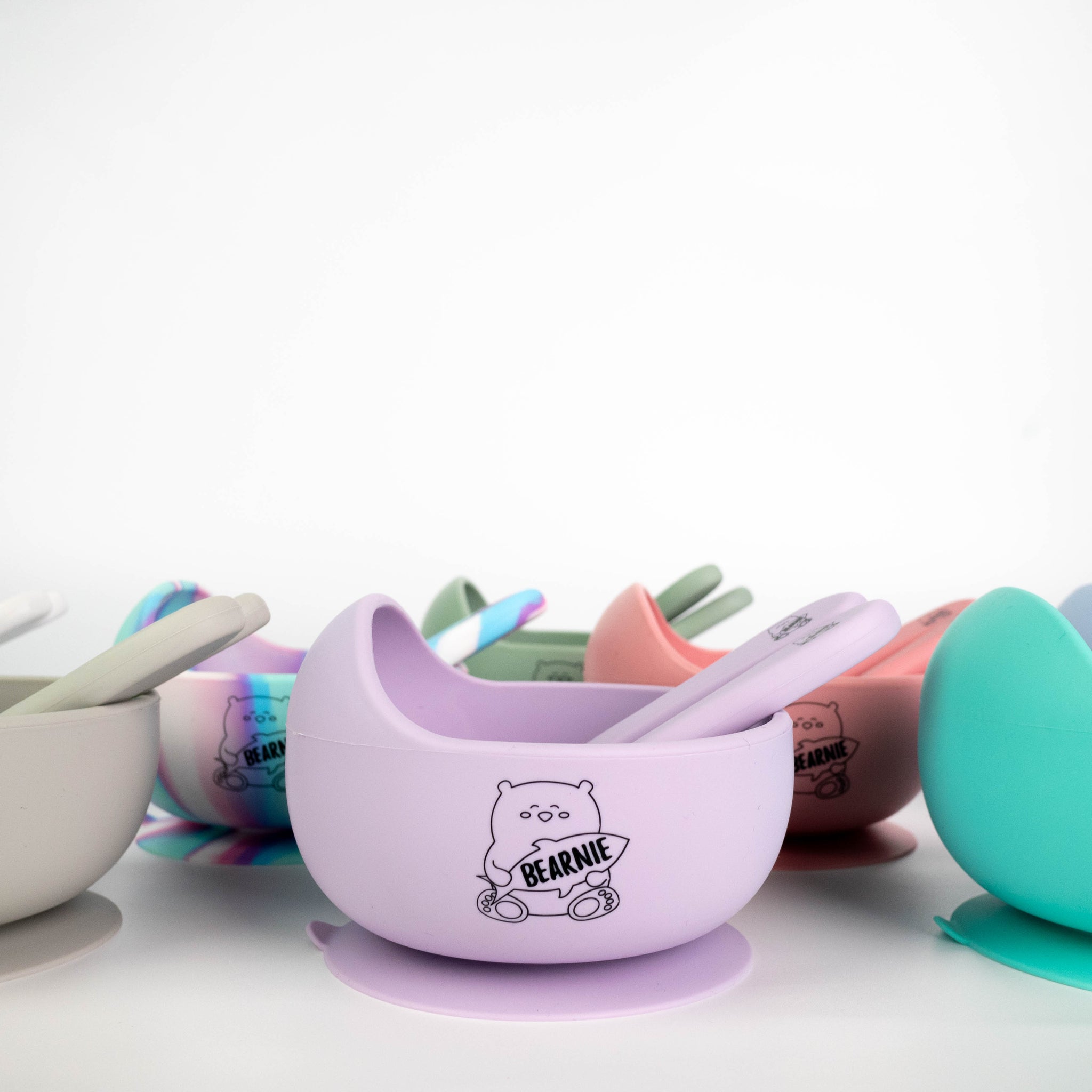Grow with Bearnie Highback Silicone Bowl & Utensils Feeding Set - Little Bearnie 