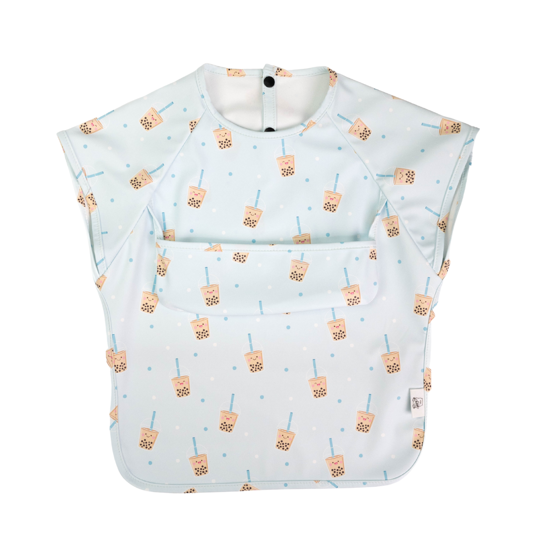 Junior Short Sleeved Waterproof Bib - Boba (Blue) - Little Bearnie 
