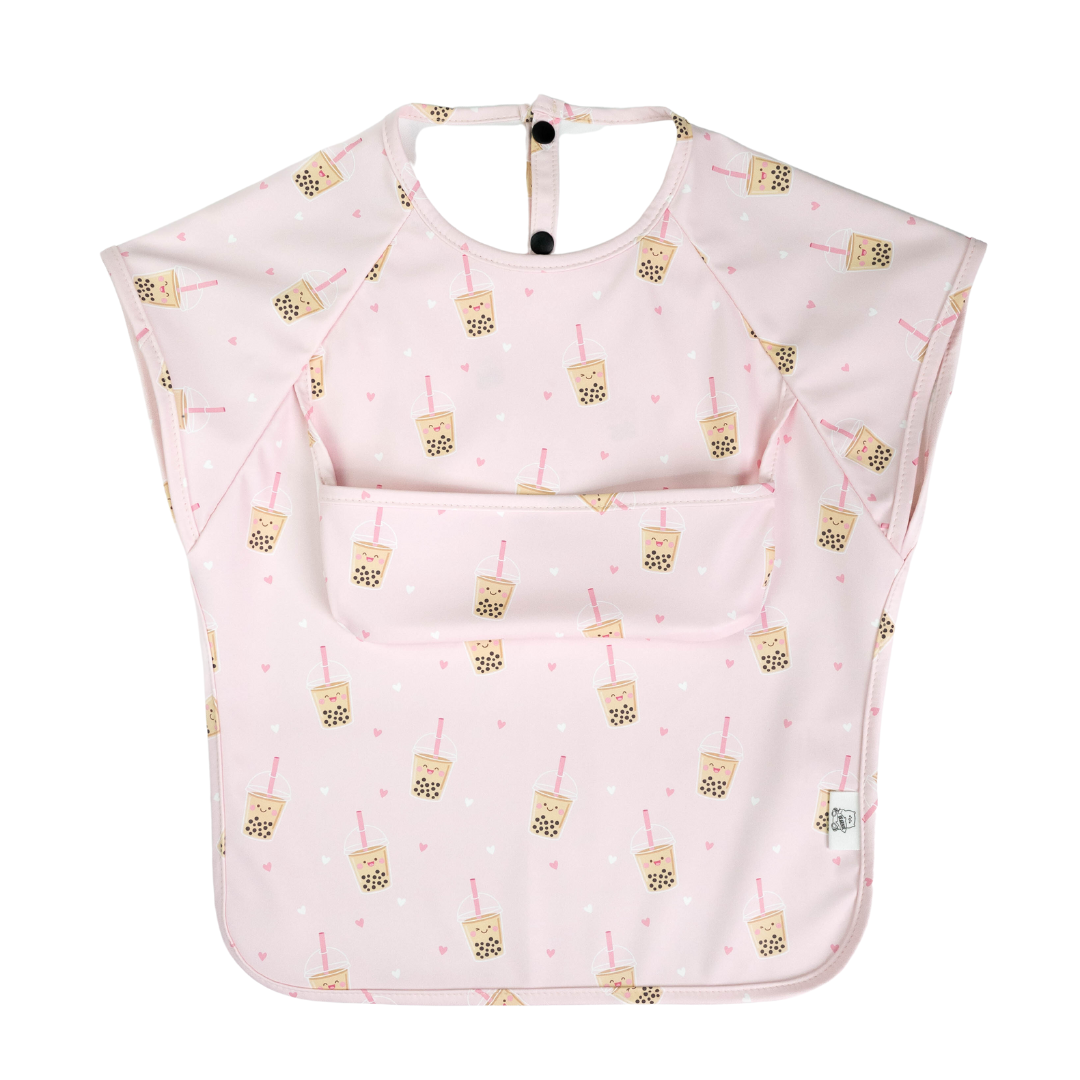 Junior Short Sleeved Waterproof Bib - Boba (Pink) - Little Bearnie 