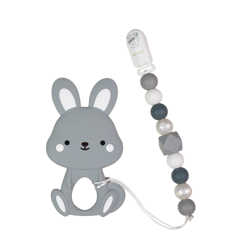 Modern Baby Teether Clip Set - Bunny (Grey) - Little Bearnie 