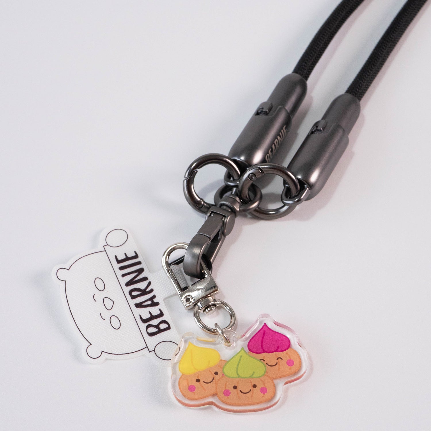 FlexiCharge Crossbody Phone Lanyard with Charms - Black