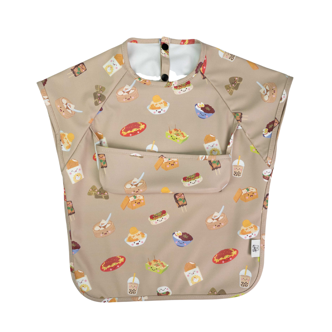 Junior Short Sleeved Waterproof Bib - Taiwan Foodies - Little Bearnie 