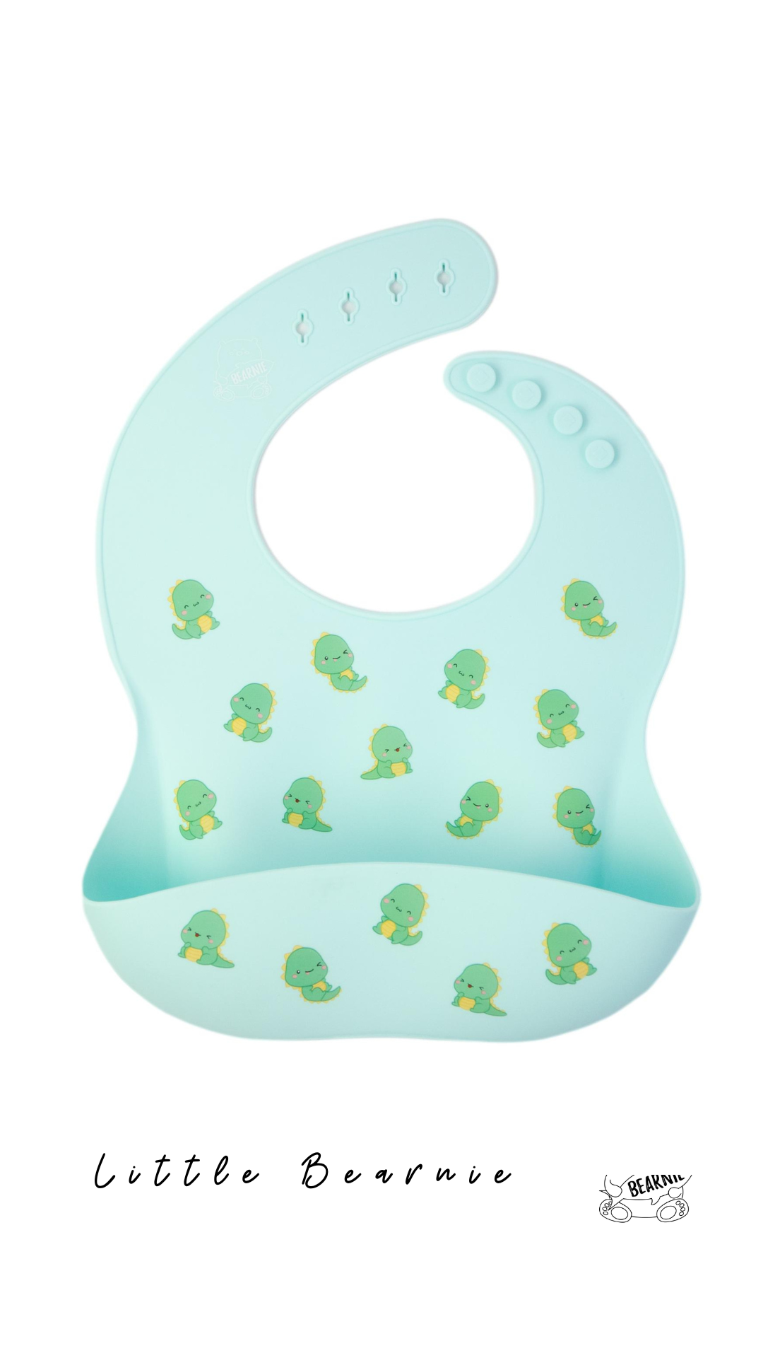 Silicone Bib - Dino (Mint) - Little Bearnie 
