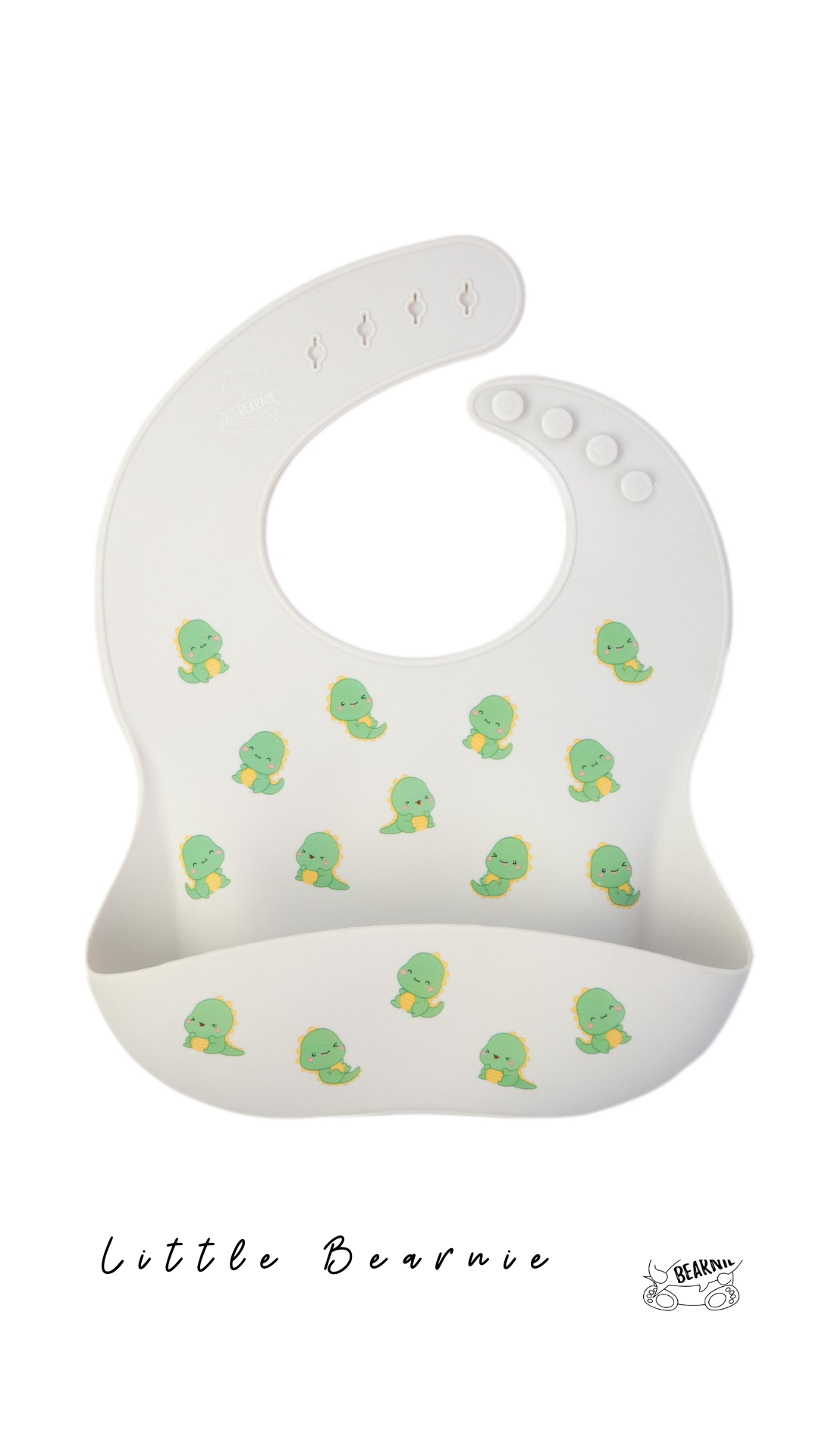 Silicone Bib - Dino (Grey) - Little Bearnie 