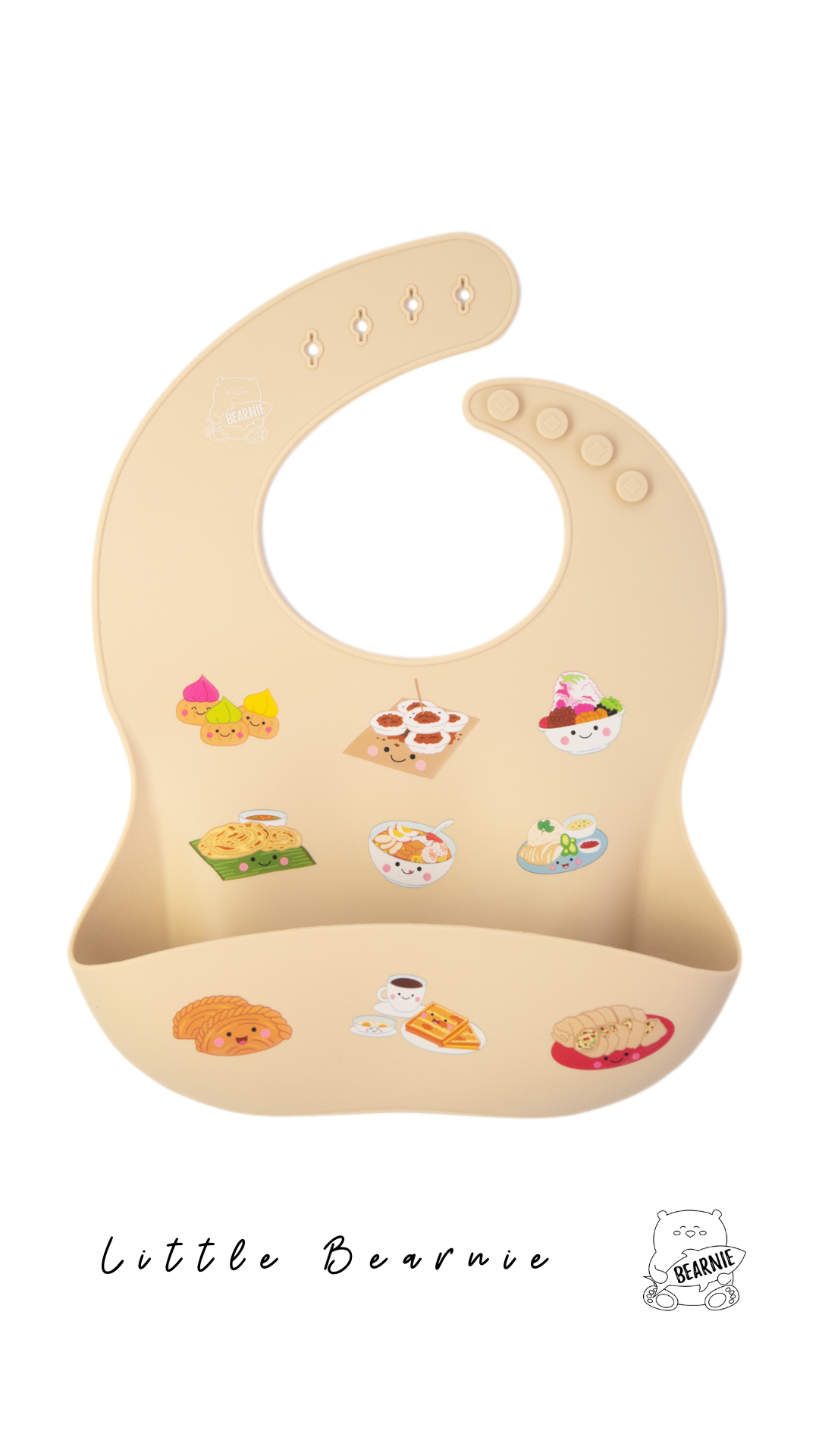 Silicone Bib - Singapore Local Foodies (Latte) - Little Bearnie 