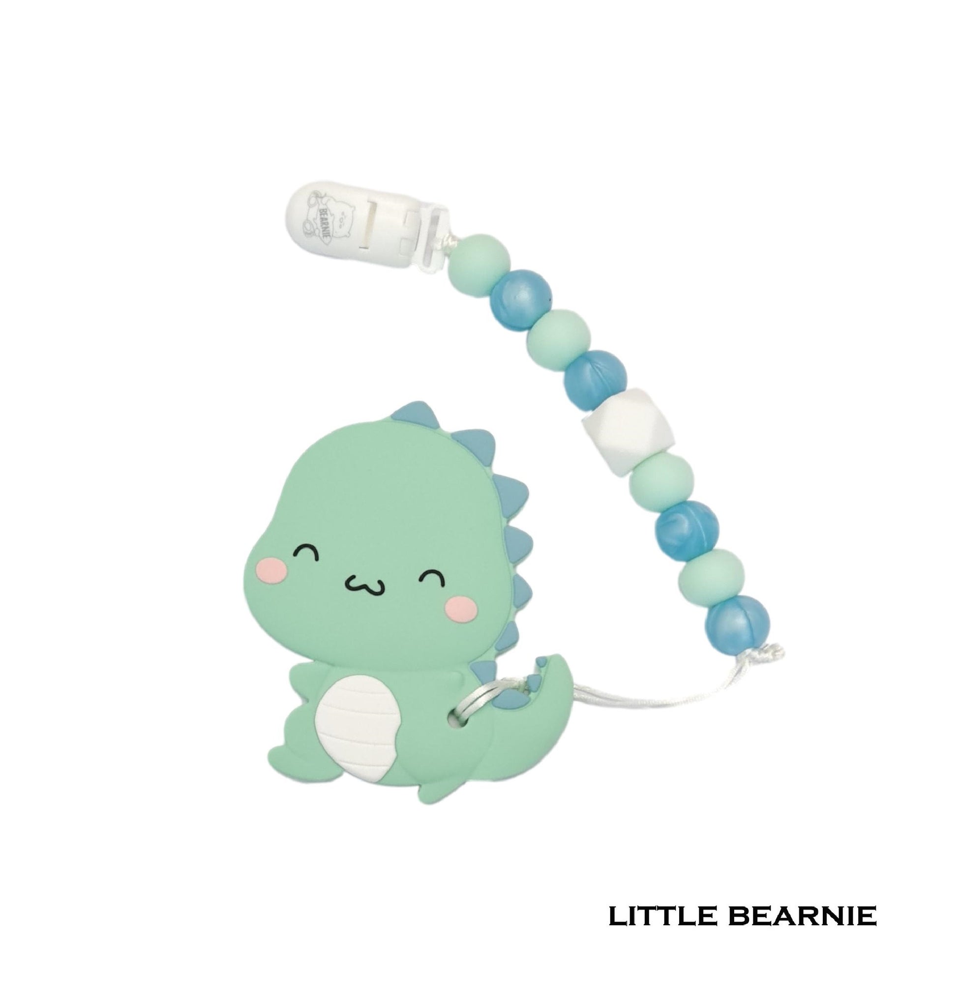 Modern Baby Teether Clip Set - T-Rex Dino (Cyan Blue) - Little Bearnie 