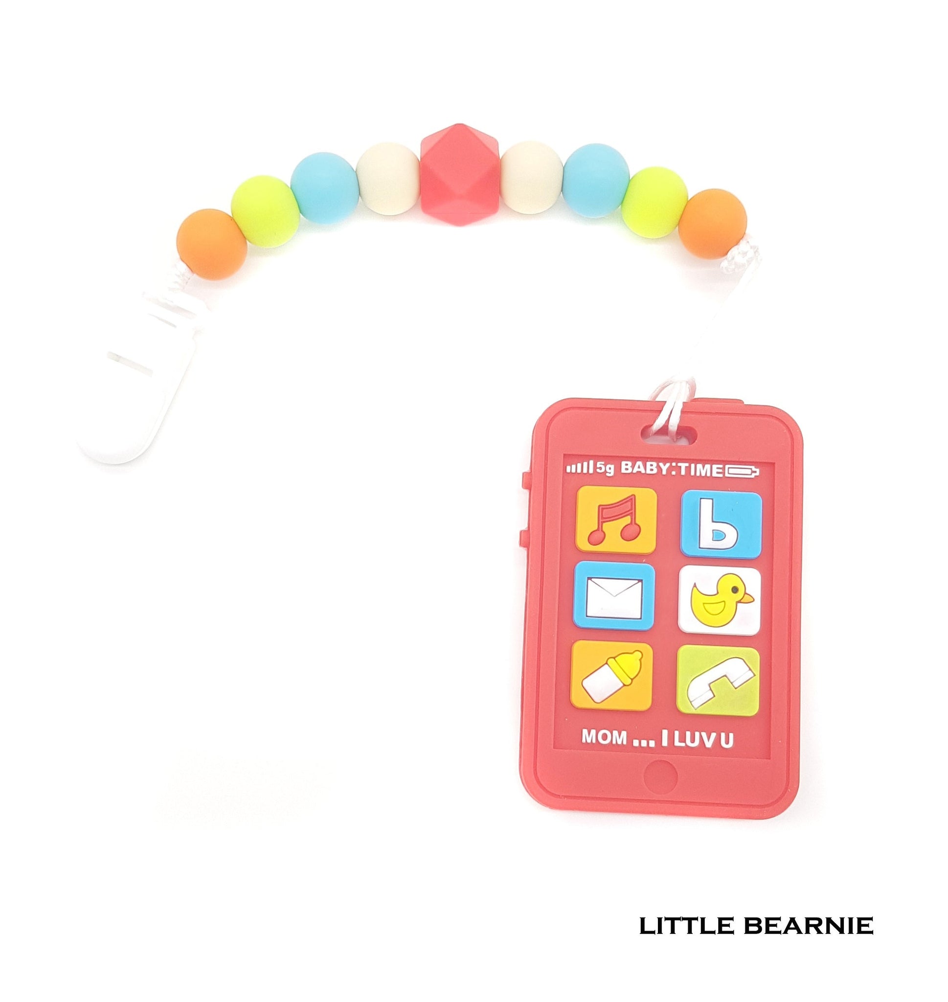 Modern Baby Teether Clip Set - Baby Phone (Red)