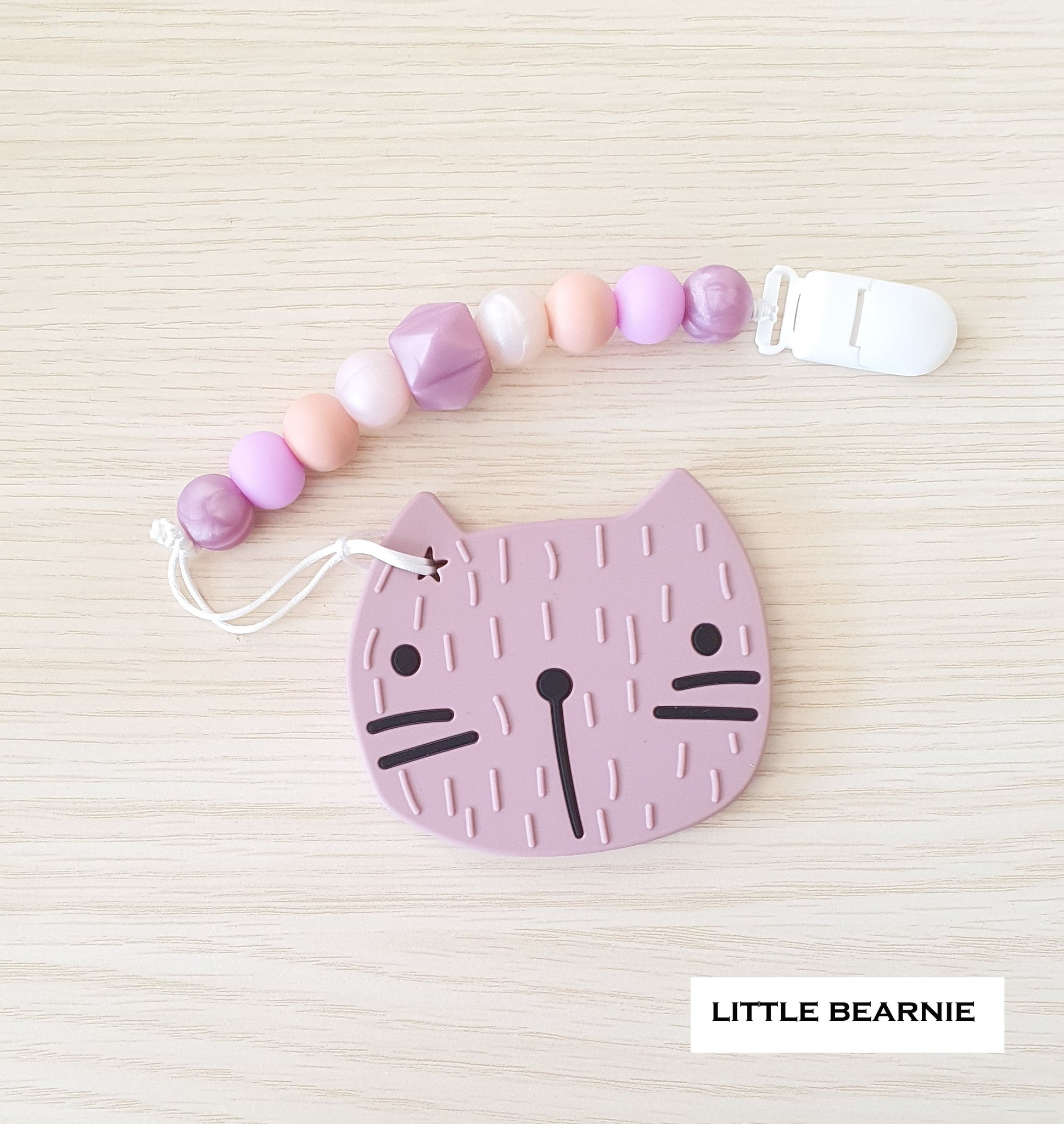 Modern Baby Teether Clip Set - Cat (Plum) - Little Bearnie 