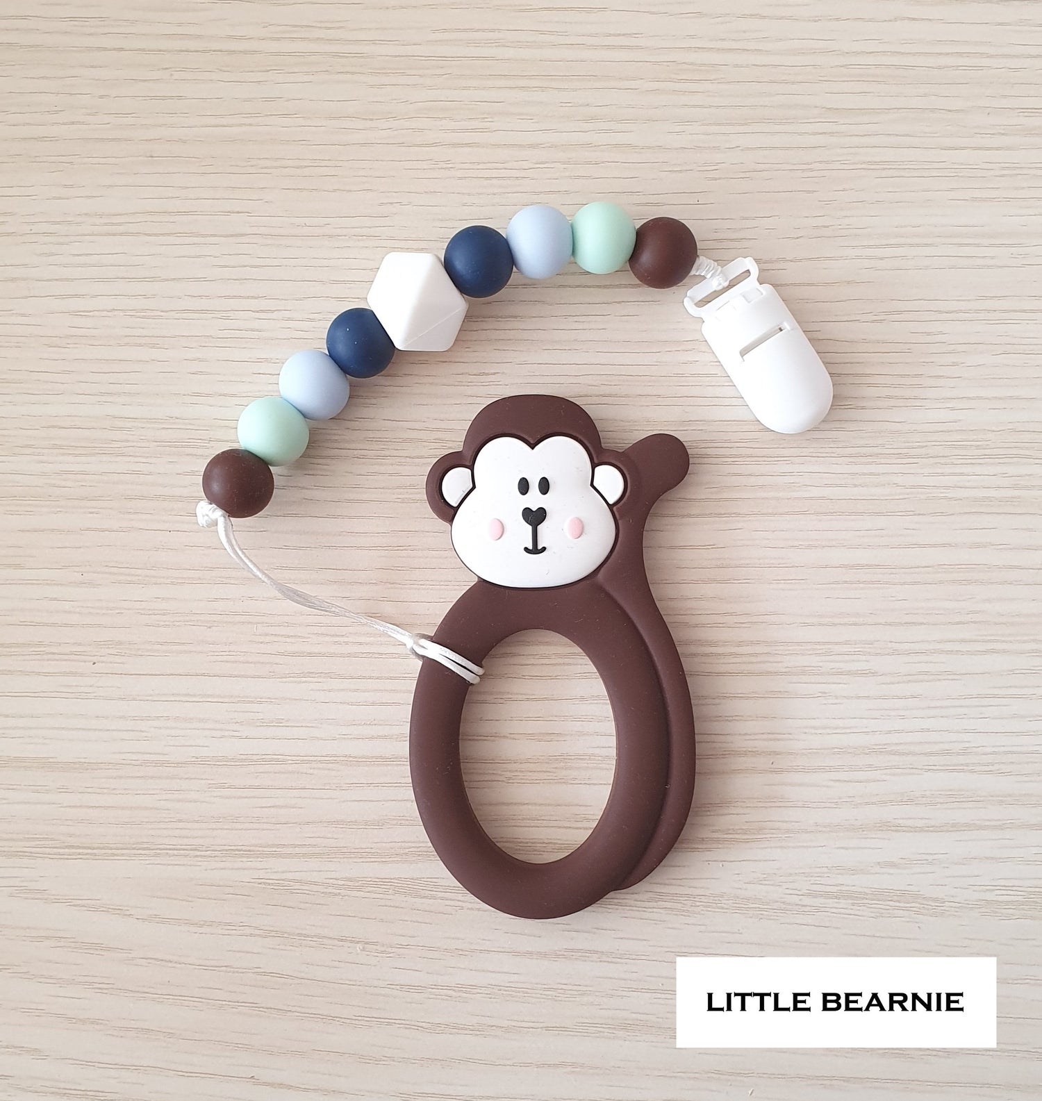 Modern Baby Teether Clip Set - Cheeky Monkey (Brown) - Little Bearnie 