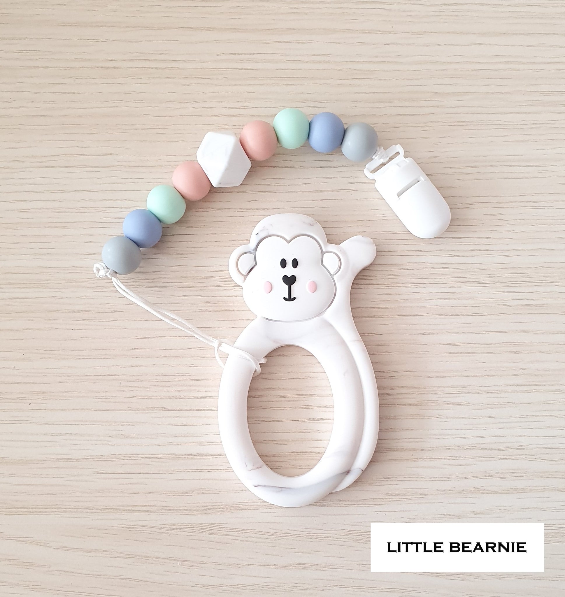 Modern Baby Teether Clip Set - Cheeky Monkey (Marble) - Little Bearnie 