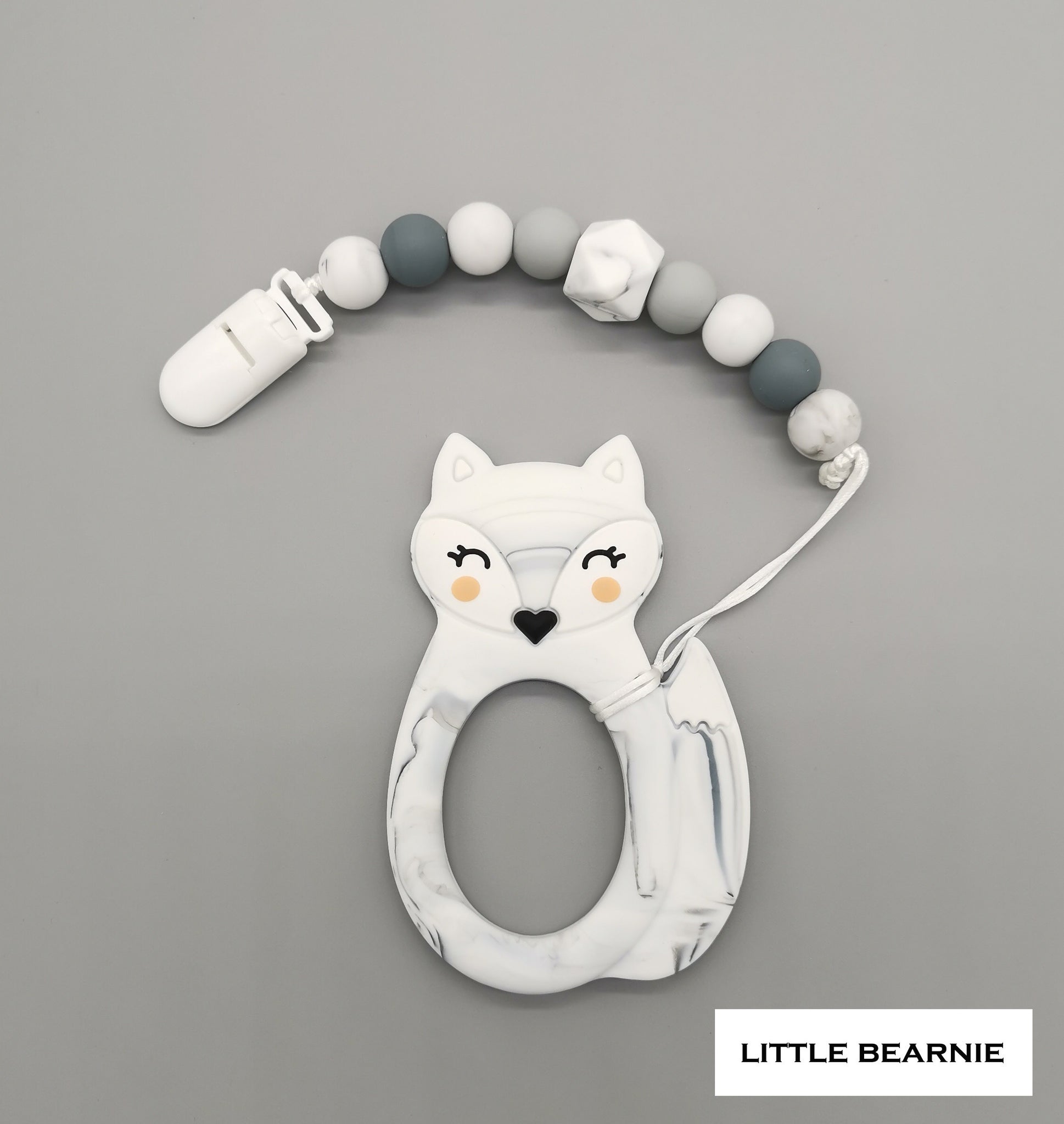Modern Baby Teether Clip Set - Kawaii Foxy (Marble) - Little Bearnie 