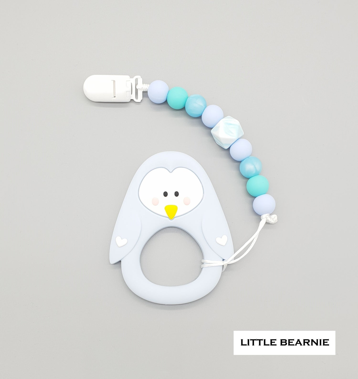 Modern Baby Teether Clip Set - Lovely Penguin (Sky Blue) - Little Bearnie 