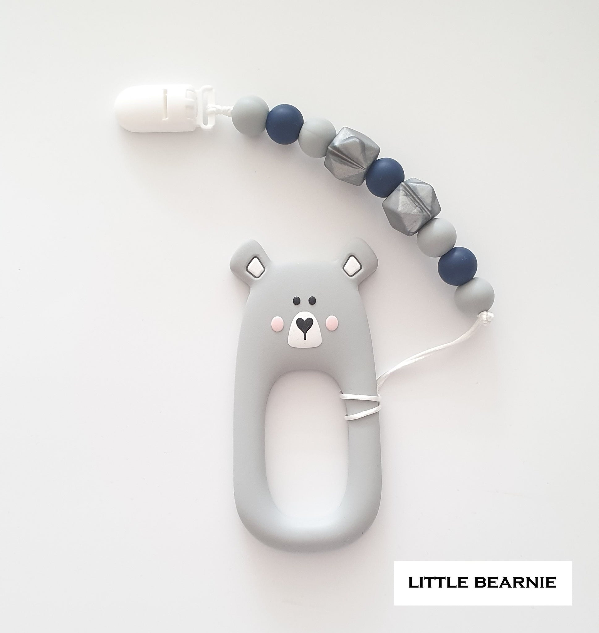 Modern Baby Teether Clip Set - Shy Bear (Grey) - Little Bearnie 