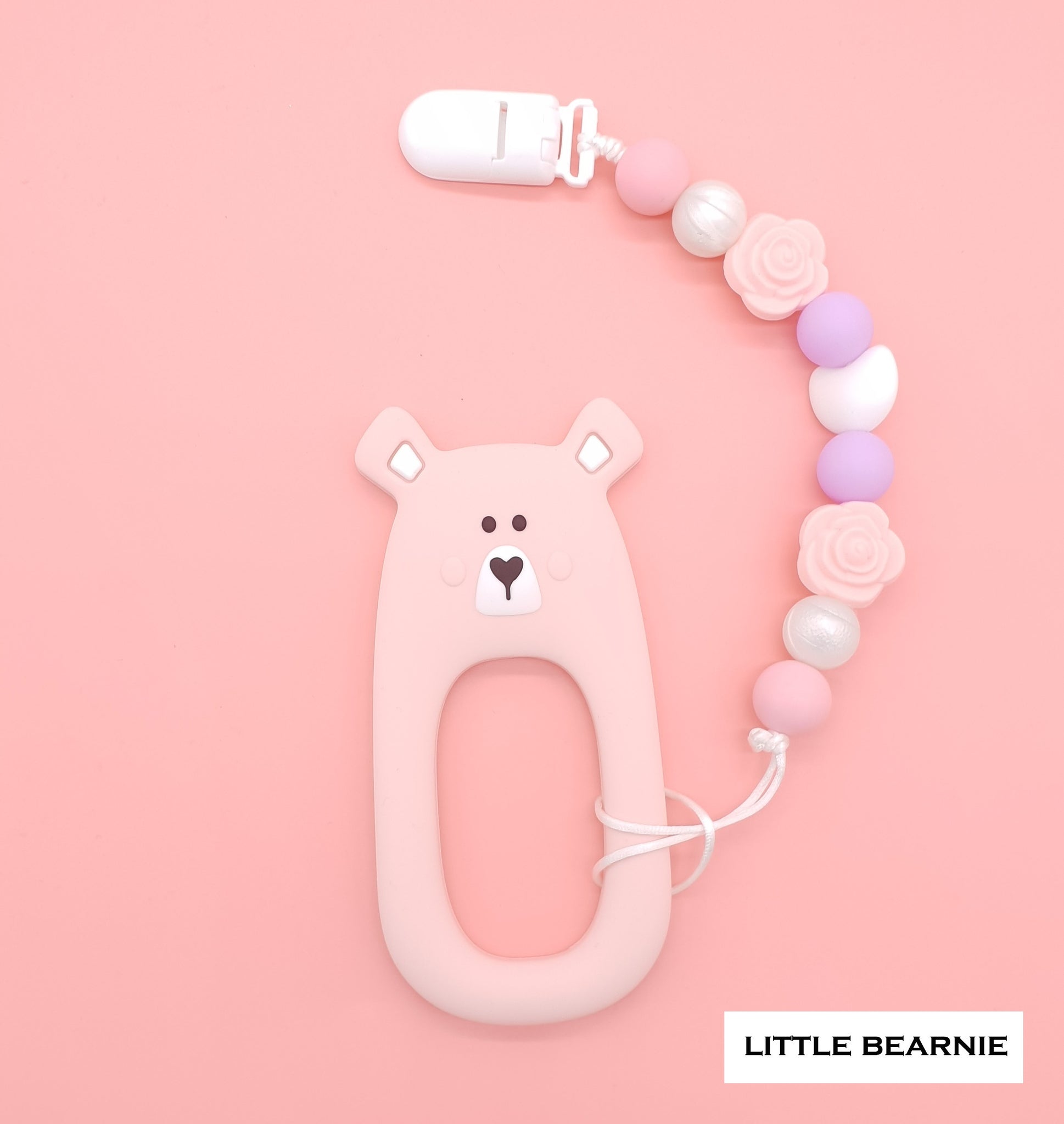 Modern Baby Teether Clip Set - Shy Bear (Pink)