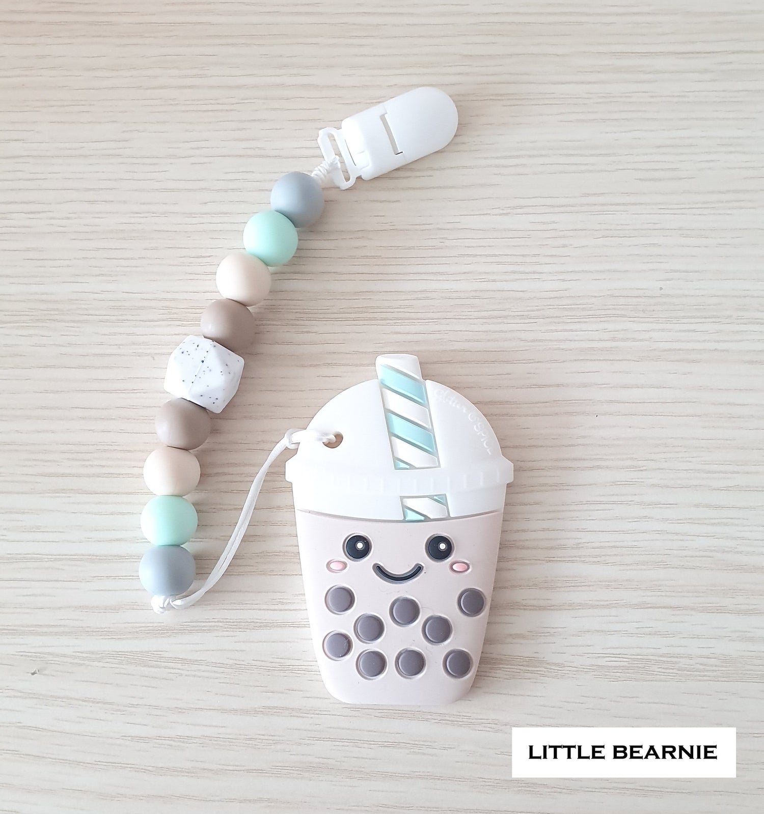 Modern Baby Teether Clip Set - Smiley Boba Tea - Little Bearnie 