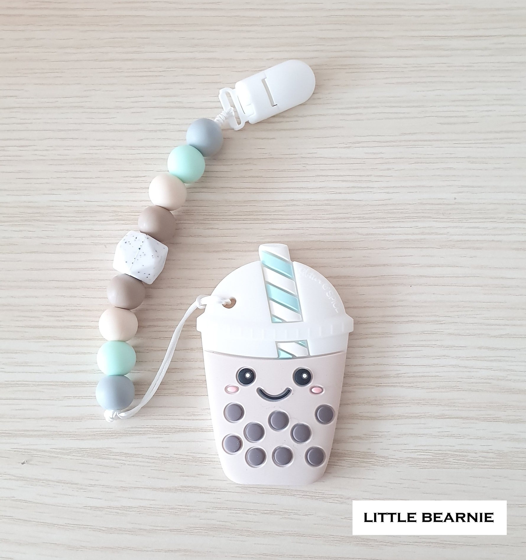 Modern Baby Teether Clip Set - Smiley Boba Tea - Little Bearnie 