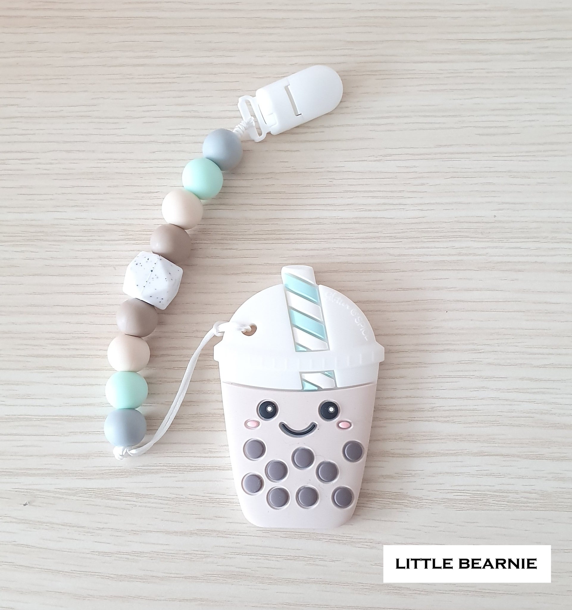 Modern Baby Teether Clip Set - Smiley Boba Tea - Little Bearnie 