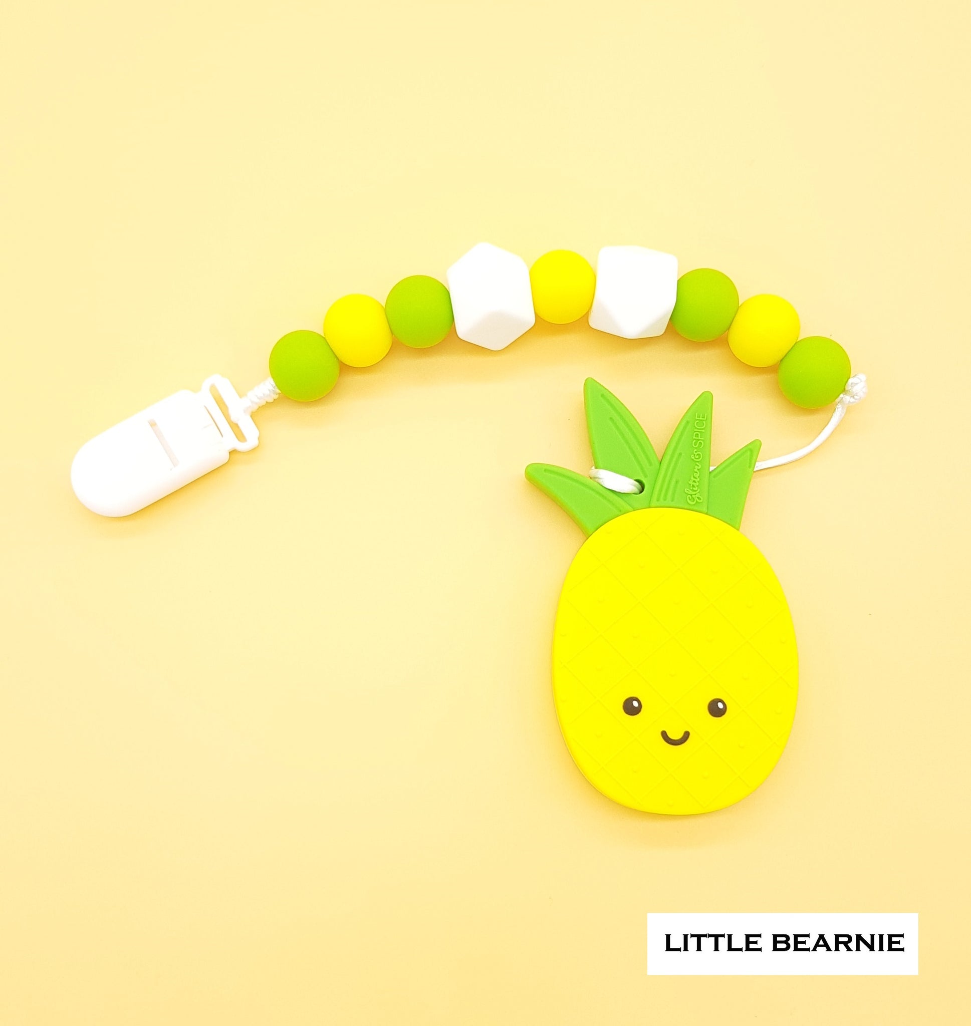 Modern Baby Teether Clip Set - Smiley Pineapple - Little Bearnie 