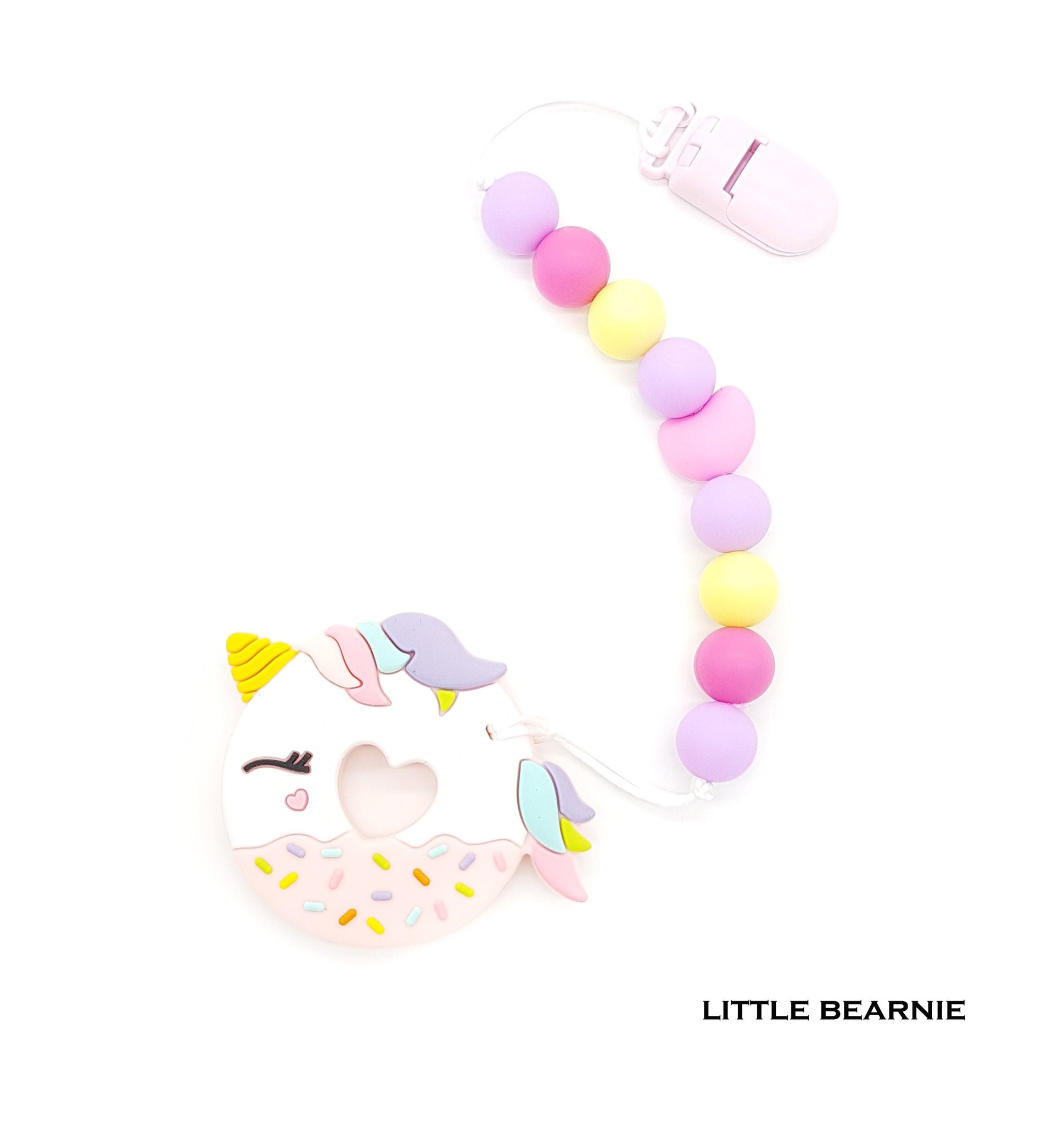 Modern Baby Teether Clip Set - Unicorn Donut (Pink) - Little Bearnie 