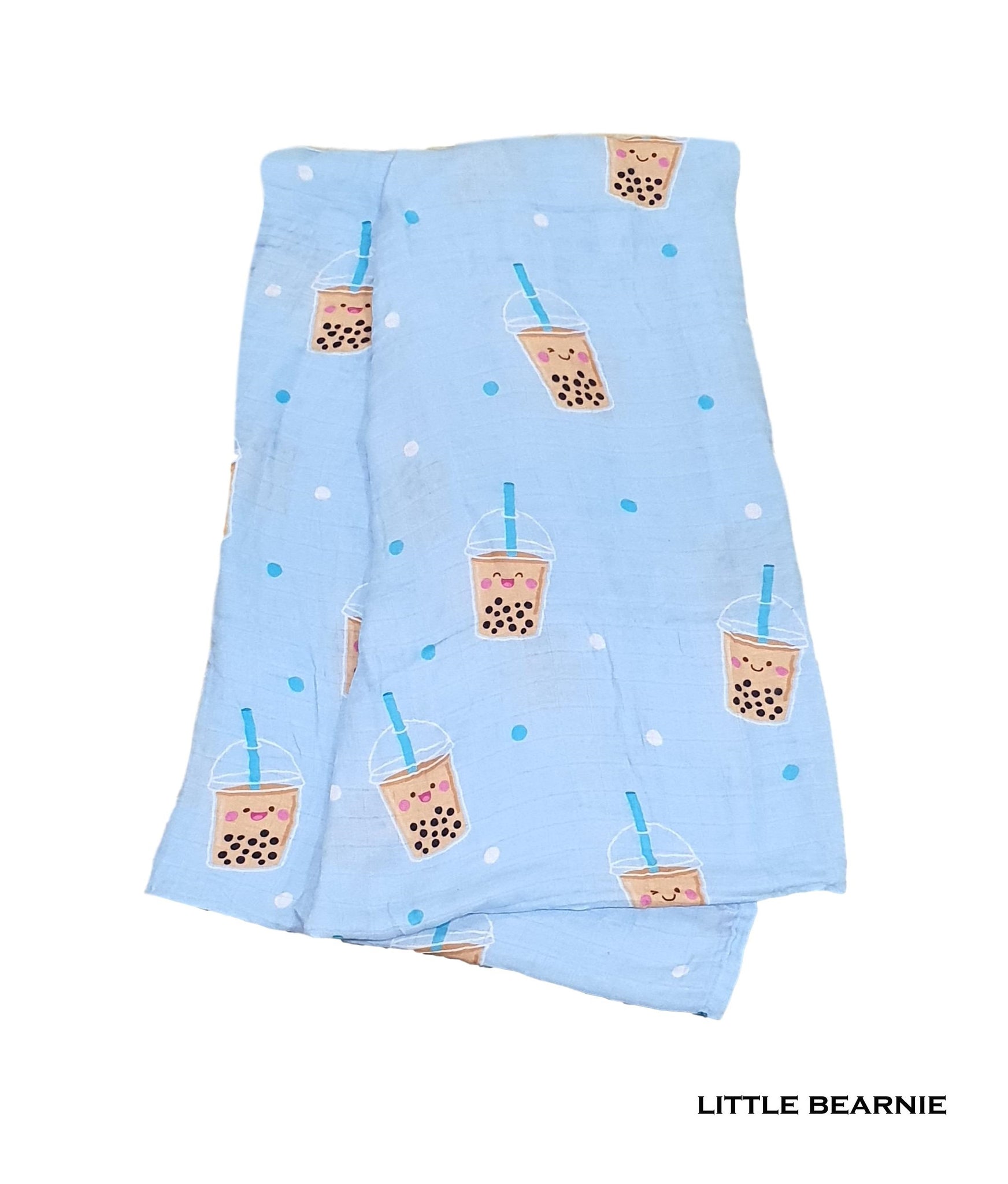 Swaddle / Baby Blanket - Boba Love (Blue) - Little Bearnie 