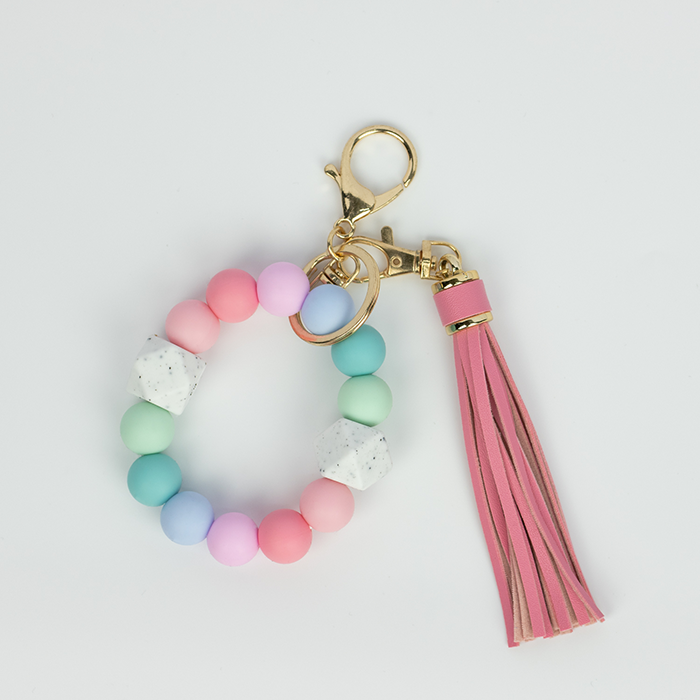 Silicone Bead Keychain - Pastel Rainbow