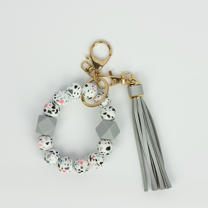 Silicone Bead Keychain - Terrazzo Grey