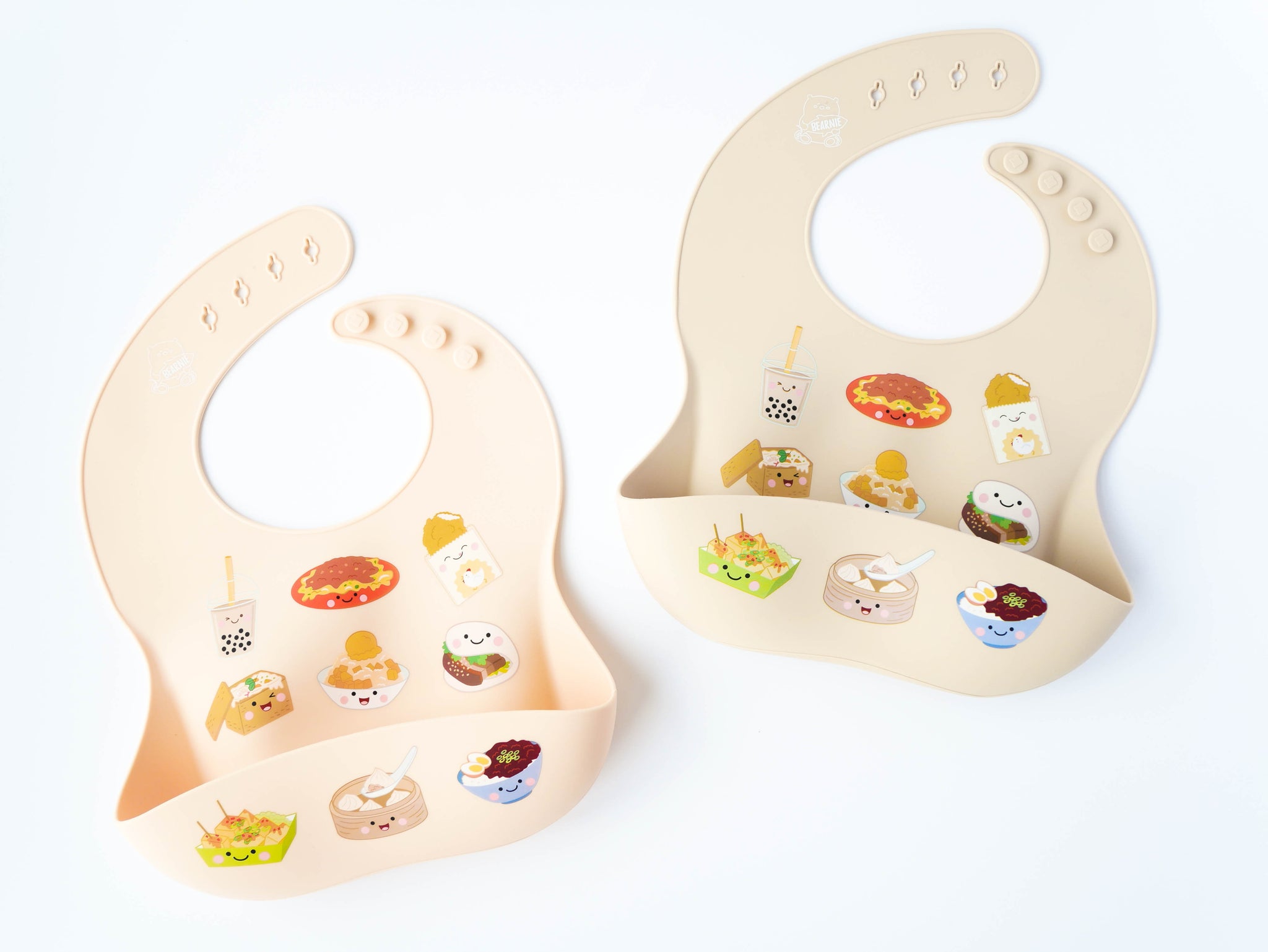 Silicone Bib - Taiwan Foodies (Peach Puff) - Little Bearnie 