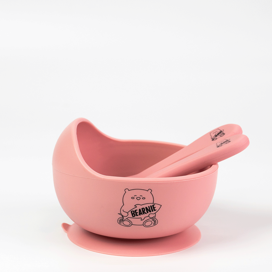 Grow with Bearnie Highback Silicone Bowl & Utensils Feeding Set - Little Bearnie 