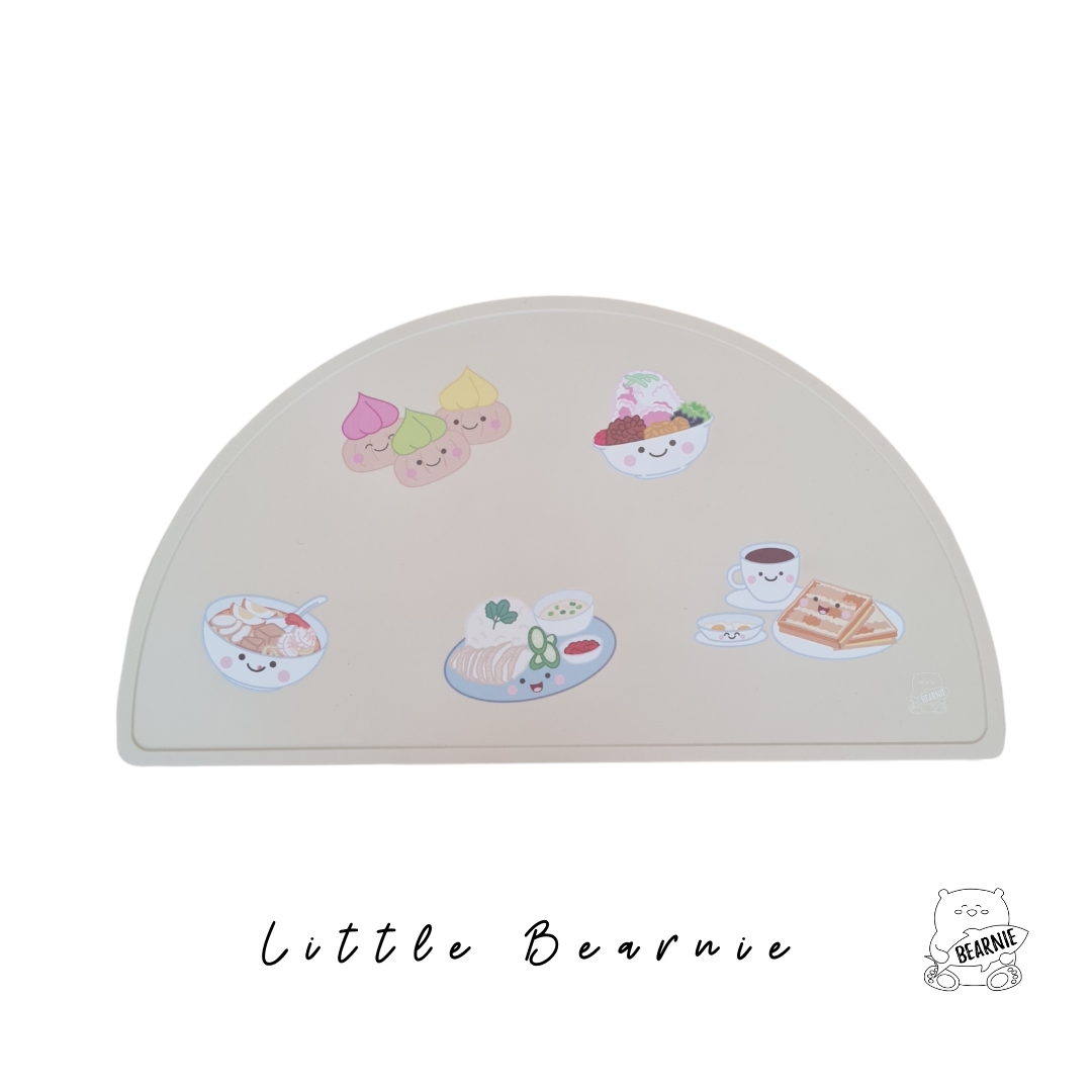 Silicone Placemat - Singapore Local Foodies (Latte) - Little Bearnie 