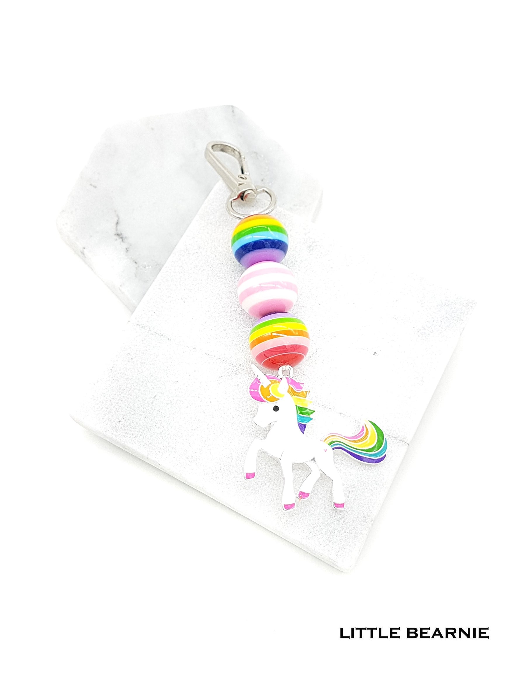 Straight Beaded Bag Charm - Full of Stripes Unicorn - Little Bearnie 