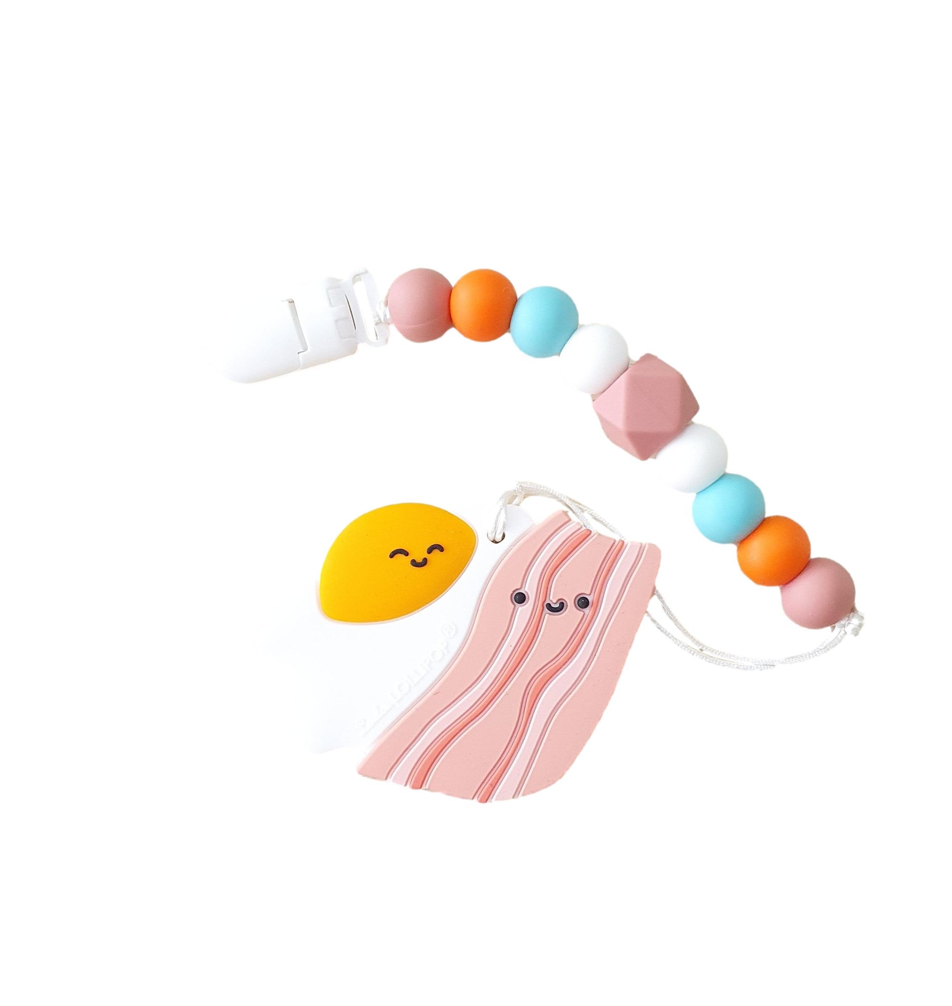 Modern Baby Teether Clip Set - Egg & Bacon - Little Bearnie 