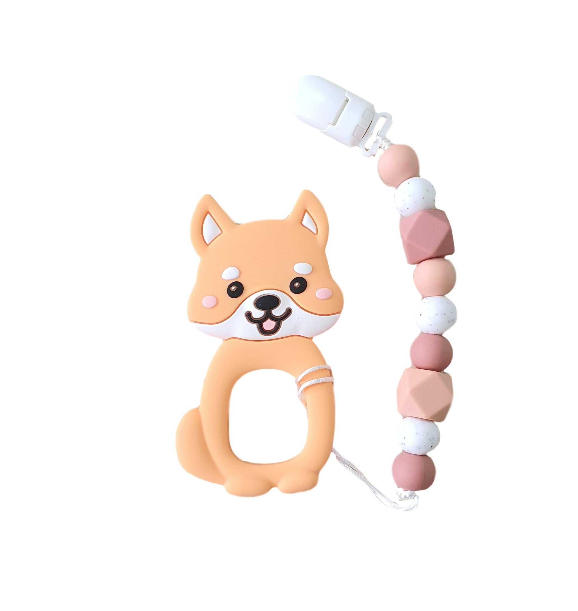 Modern Baby Teether Clip Set - Cutie Shiba (Apricot) - Little Bearnie 