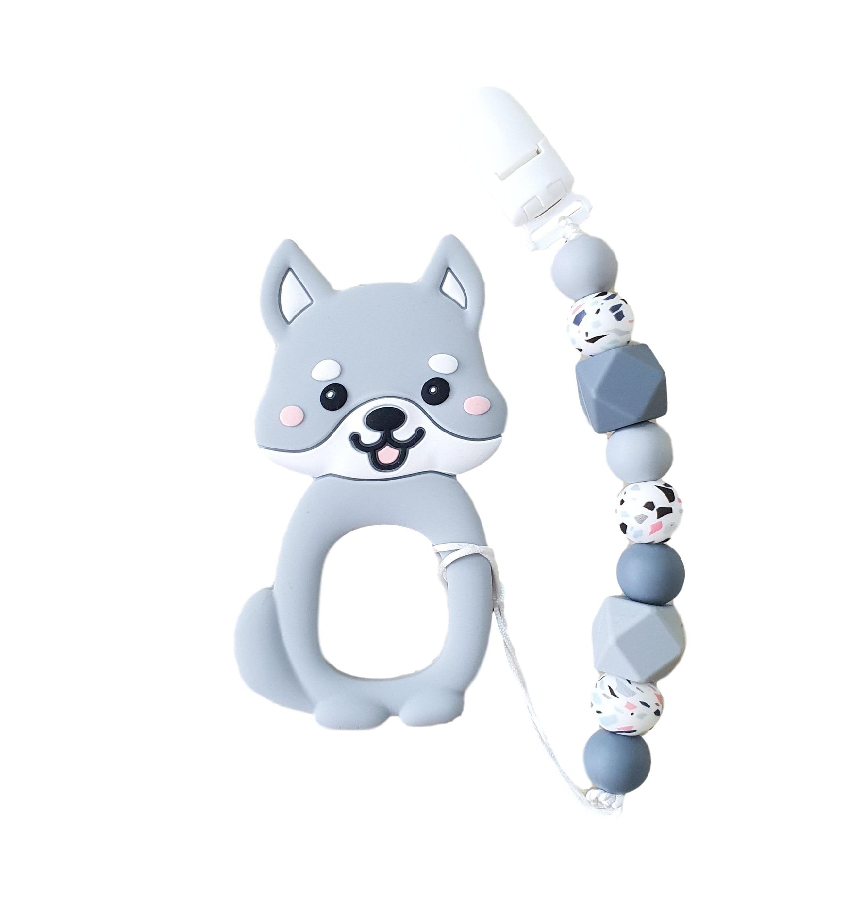 Modern Baby Teether Clip Set - Cutie Shiba (Grey) - Little Bearnie 
