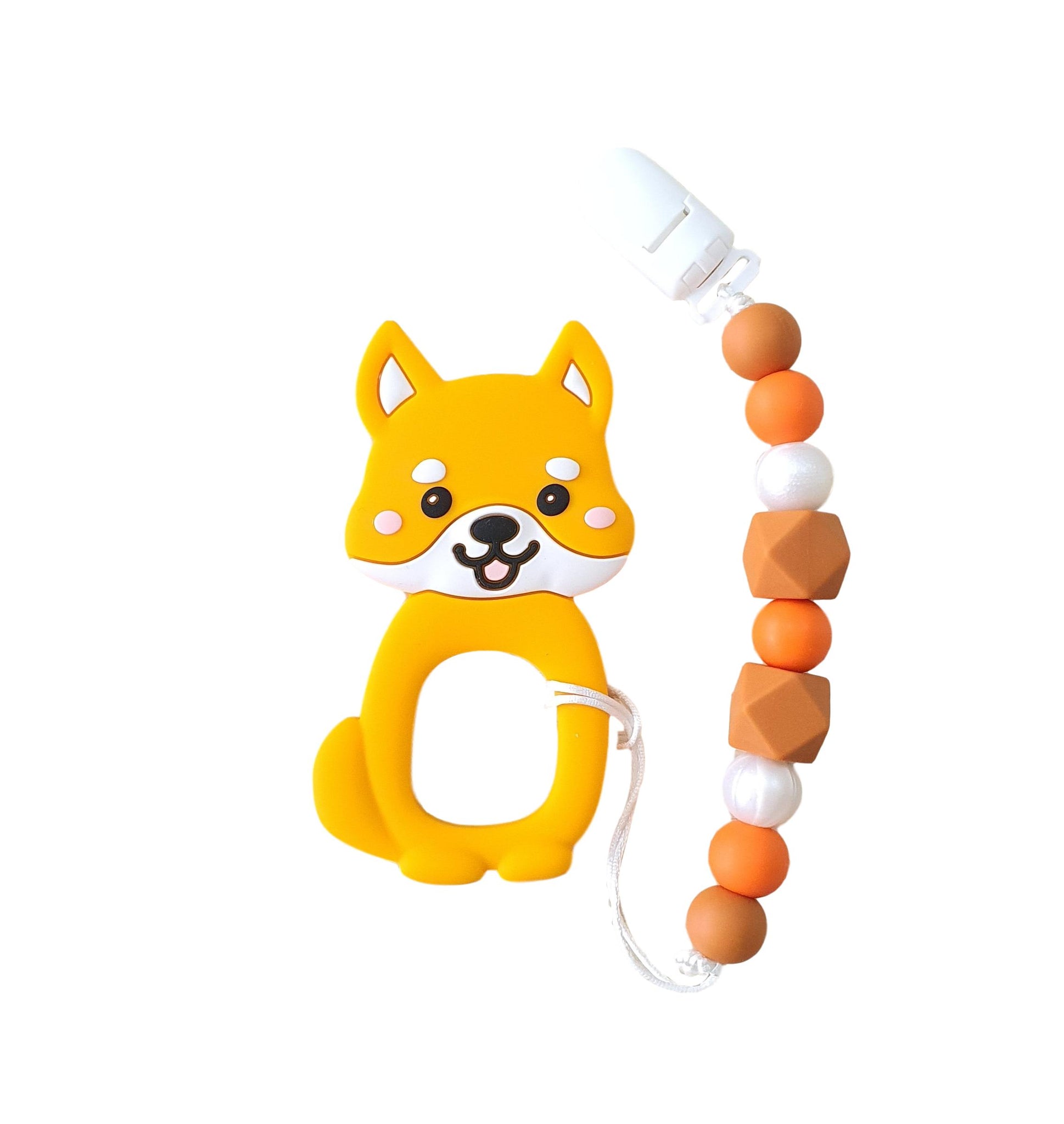 Modern Baby Teether Clip Set - Cutie Shiba (Orange) - Little Bearnie 