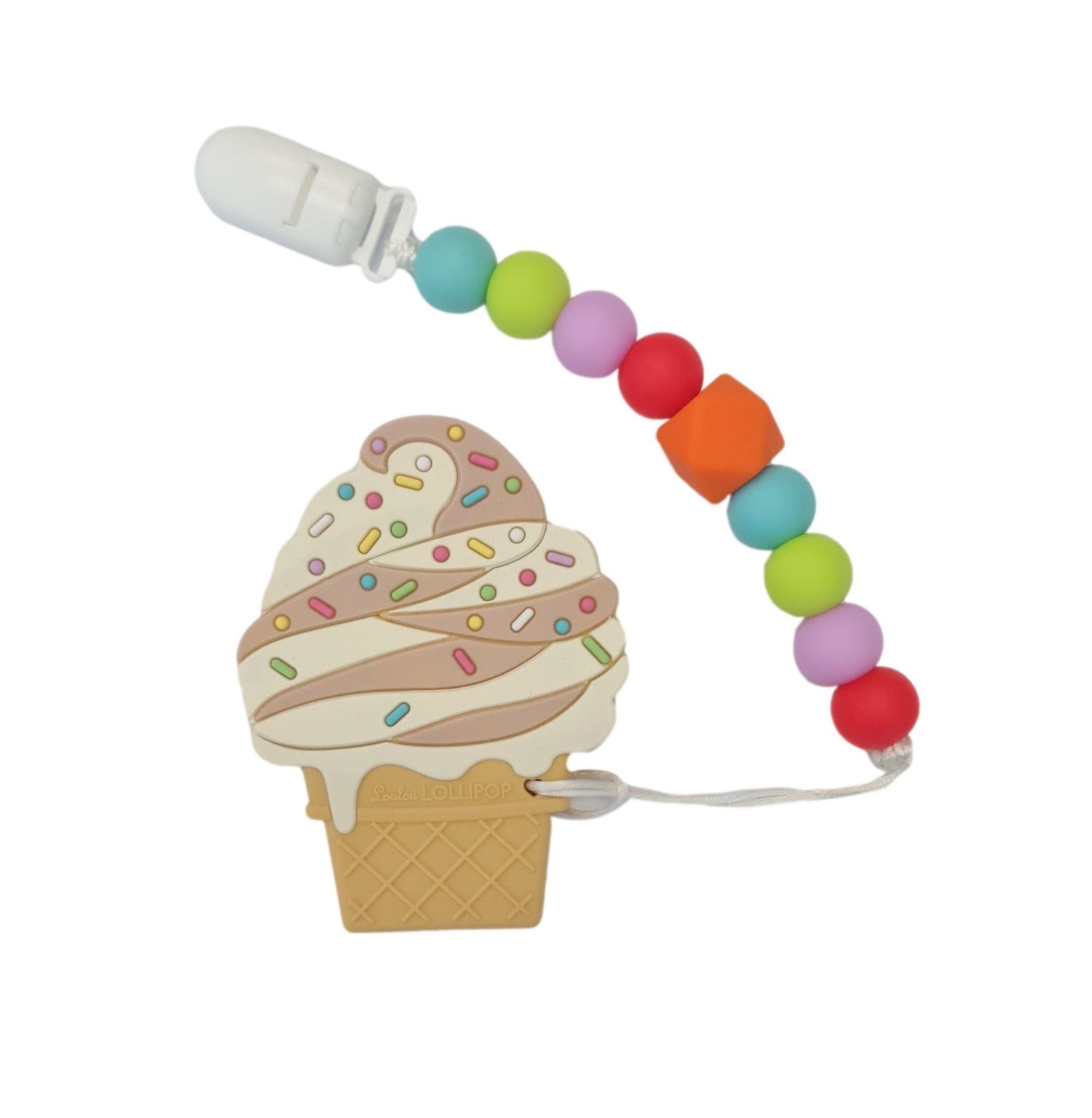 Modern Baby Teether Clip Set - Choco Swirl Icecream Design - Little Bearnie 